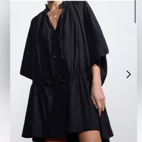 Brochu Walker Black St. Tropez Waist Chest Tie Eyelet Collar Oversized Dress M - Picture 2 of 14